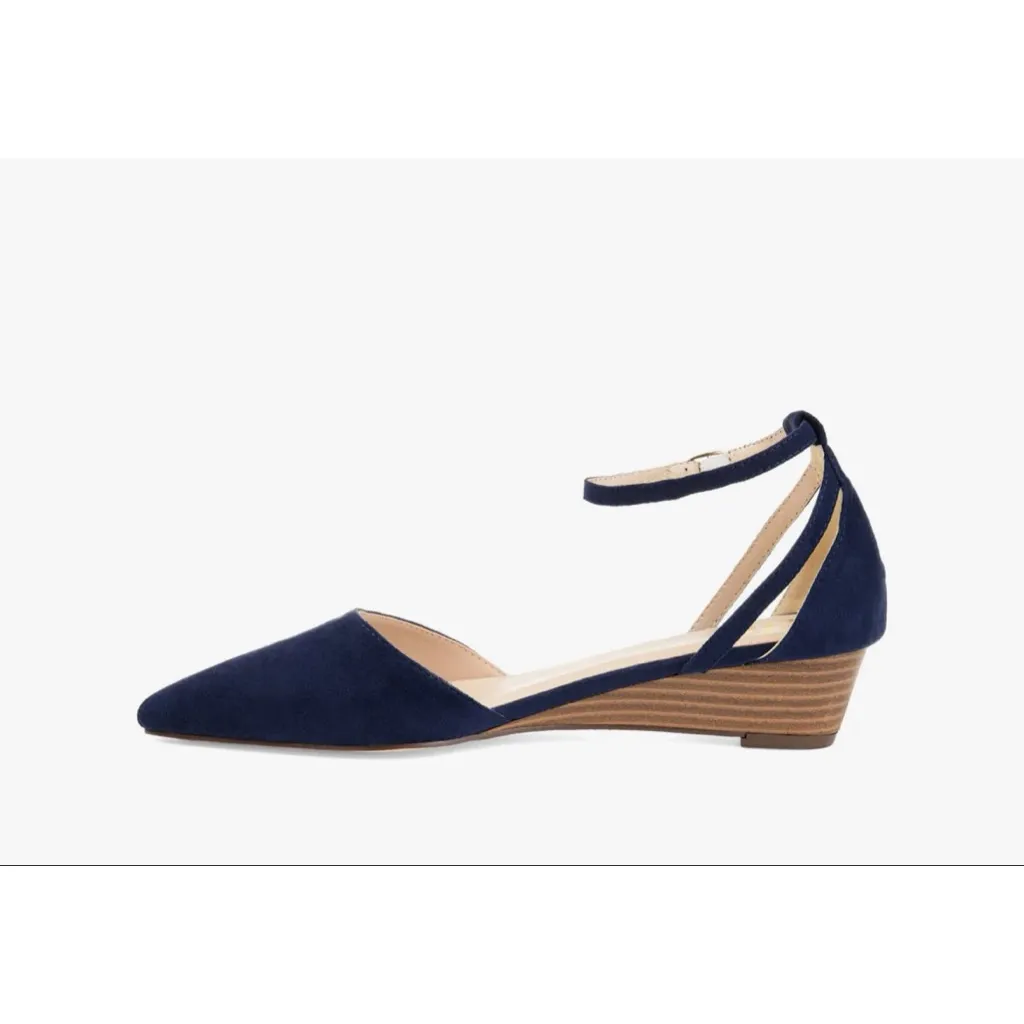 NEW Journee ARKIE D'ORSAY WEDGE HEELS FAUX SUEDE 6.5 $70 Blue - Image 3