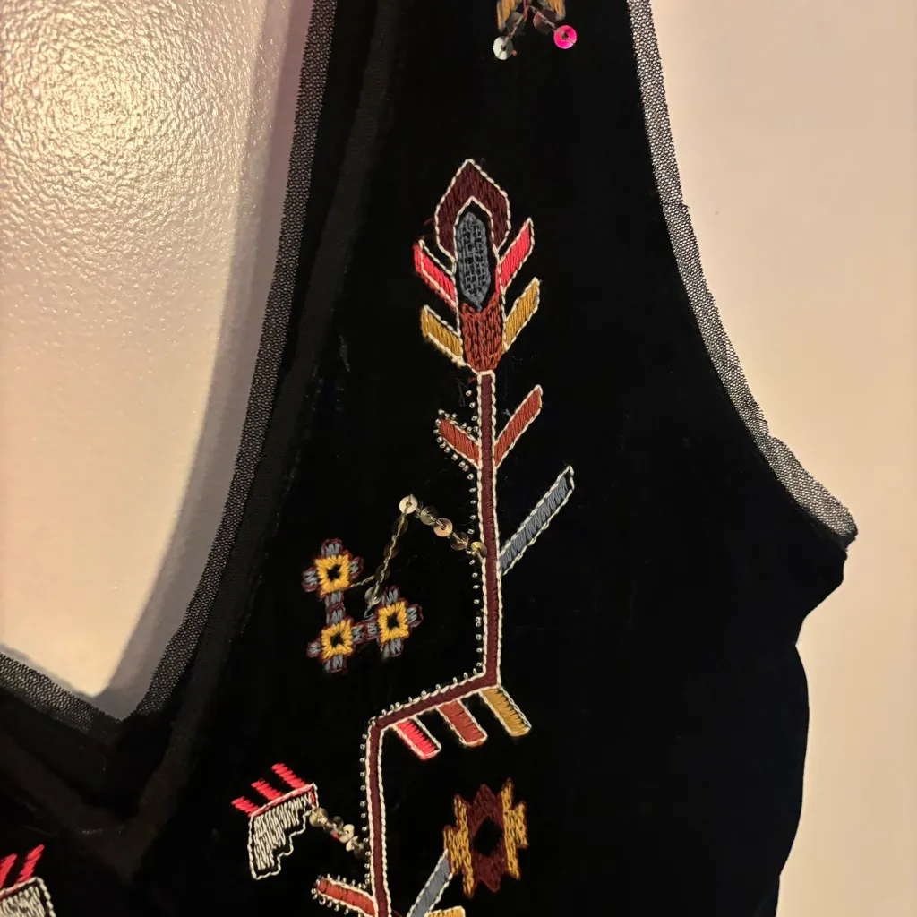 Zara Velvet Embroidered Mini Dress XS | Boho Western Whimsygoth Party - Image 9