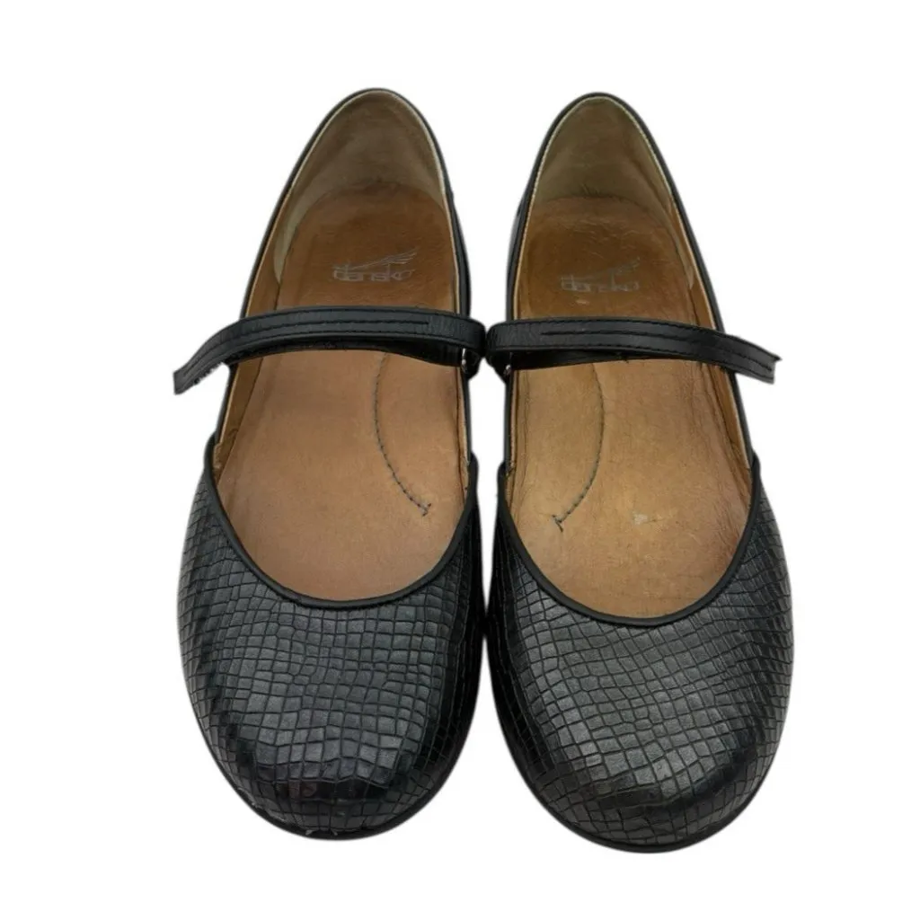 *Dansko Nannette Mary Jane Flat Shoe Womens 39 Black Leather Croc Print Comfort - Image 3