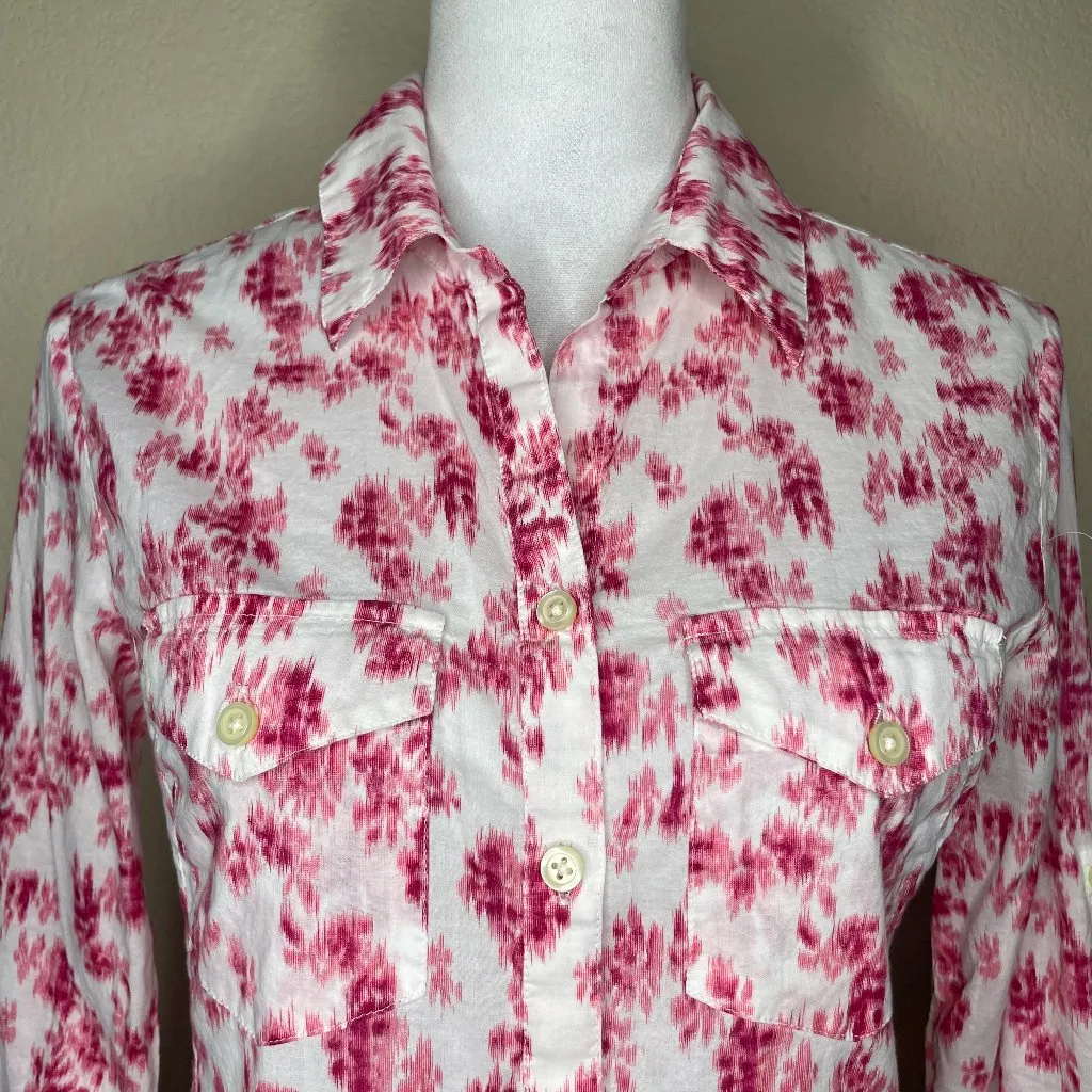100% Cotton Floral Print Roll Tab Long Sleeve Blouse Sz Small - Image 2