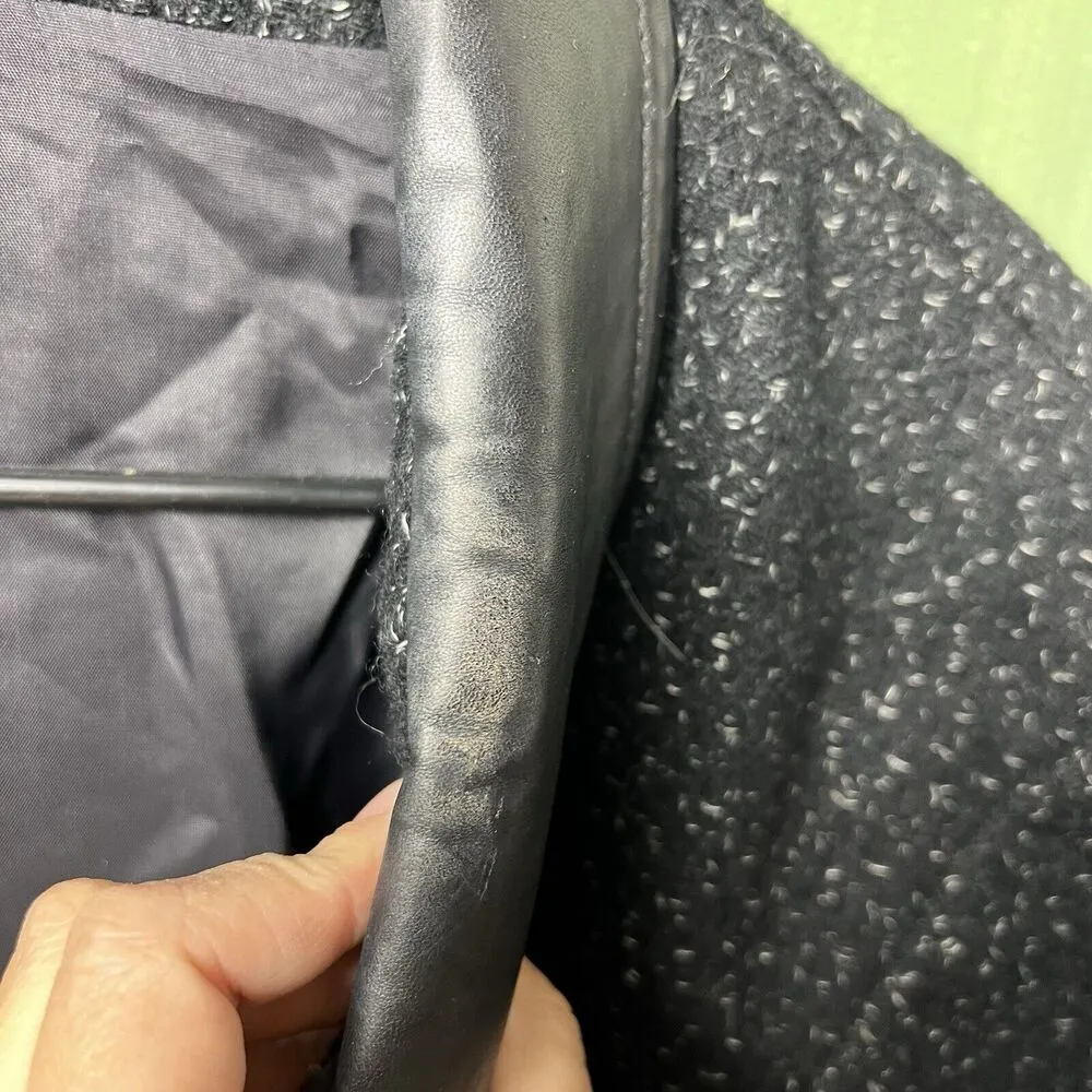 Vintage Hunters Run Wool Peacoat Women 12 Midi Black Leather Trim Winter Coat - Image 11