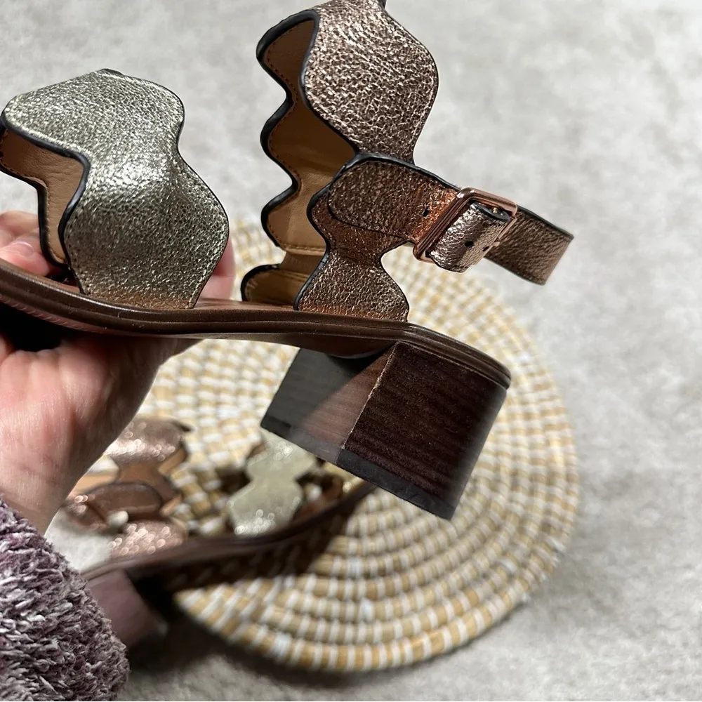 Marc Fisher Women’s Omalla Sandal Block Heels Rose Gold Silver Scallop Size 9M - Image 14