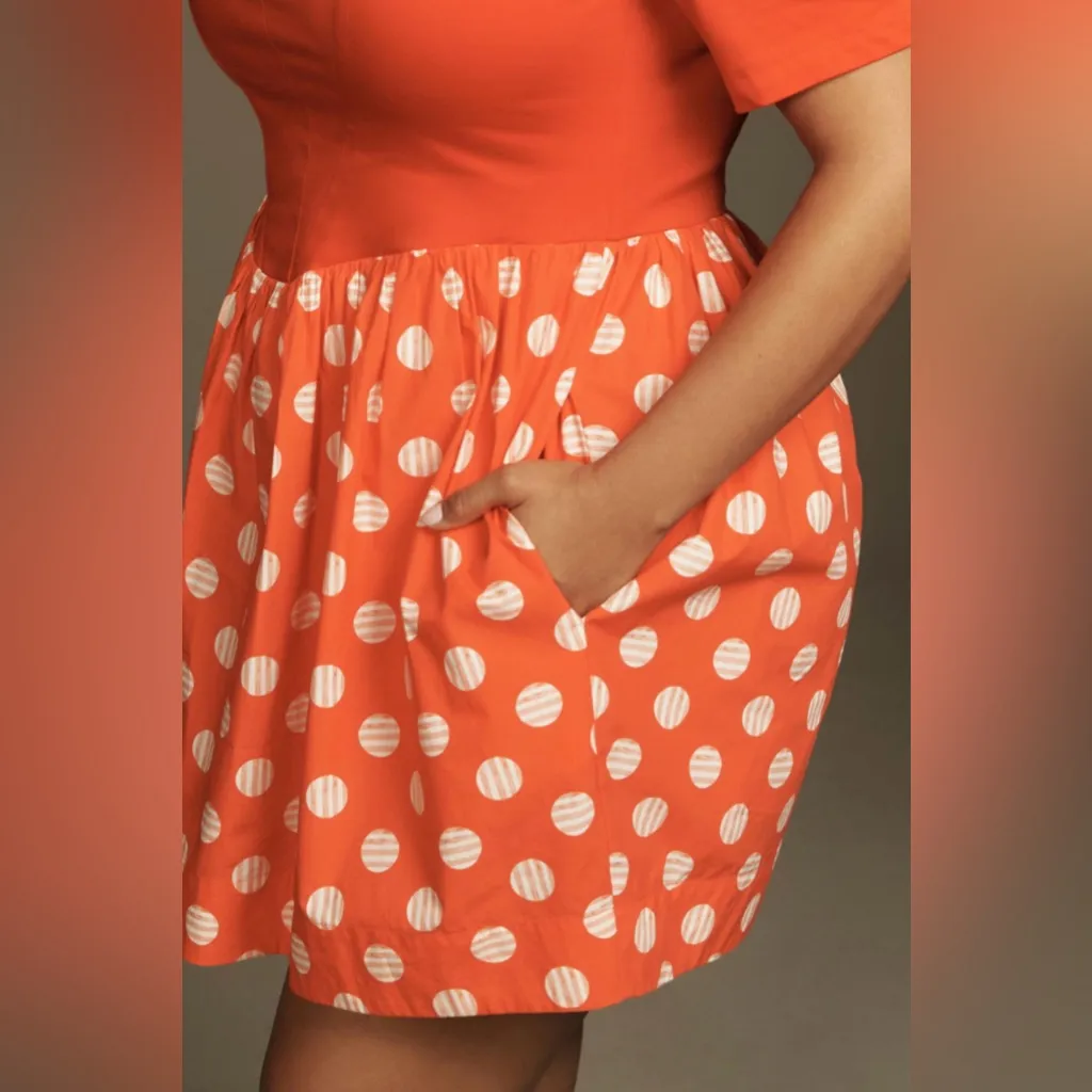 Maeve by Anthropologie Short-Sleeve Square-Neck Rouge Orange Mini Dress Size‎ 2X - Image 3