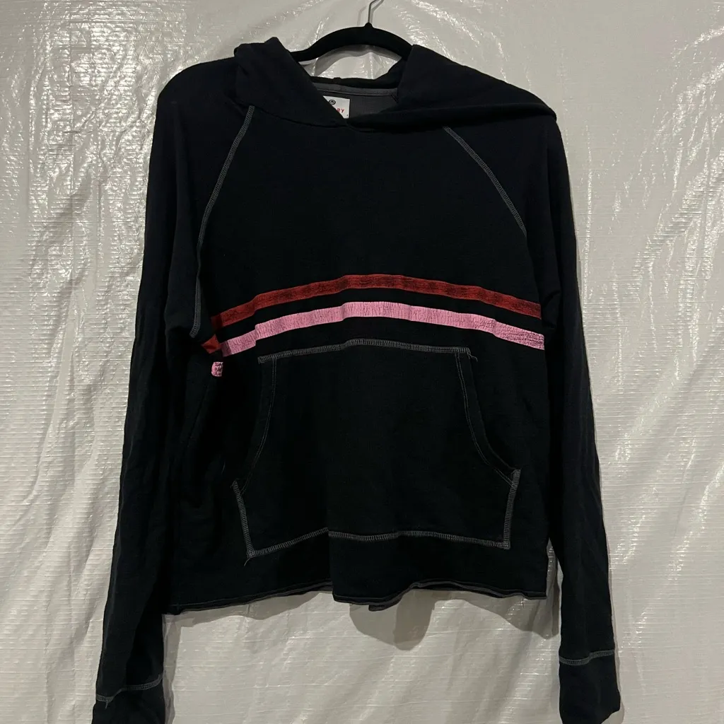 Sundry Black Stripe-Detail Hooded Sweatshirt Size 2 / Medium - Image 2