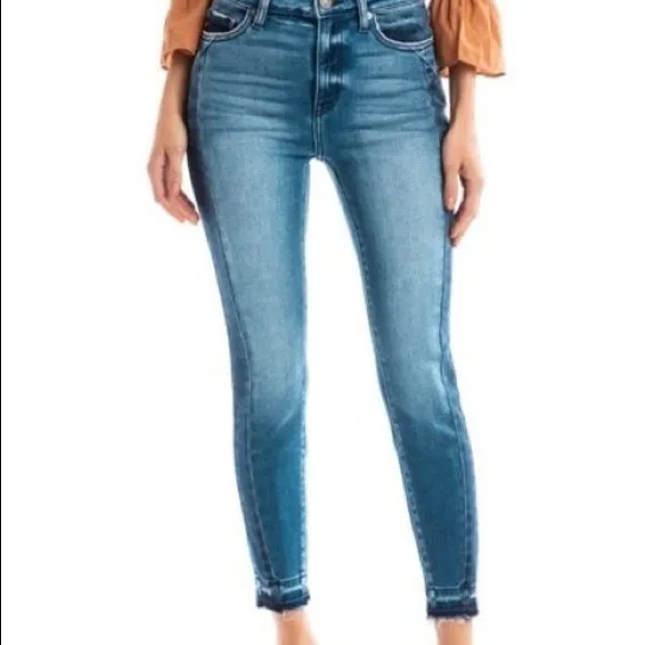 Kancan Ankle Skinny Jeans Stretch‎ Fading Distressing Raw Hem Side Panels Blue Size 26 - Image 14