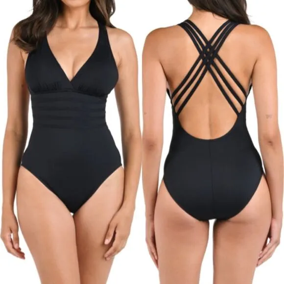 La Blanca Island Goddess Black Multi-Strap Cross-Back One Piece Swimsuit 14 - Image 2