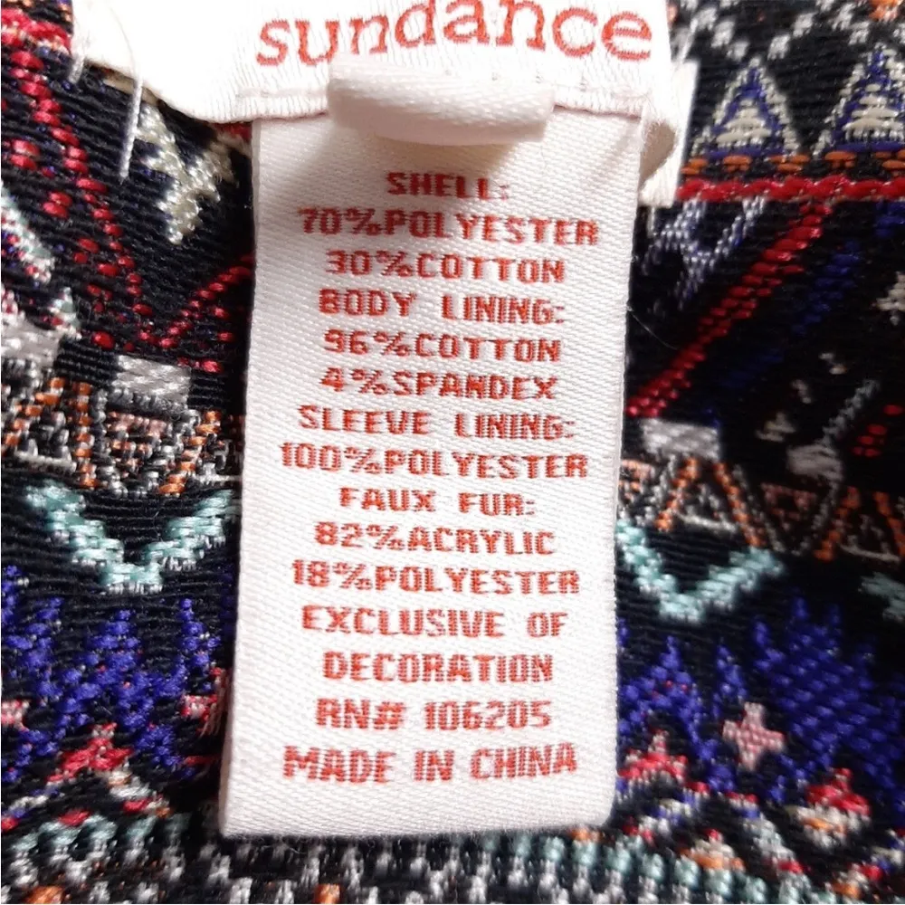 Sundance embroidered Tatou faux fur collar belted open front long coat boho - Image 9