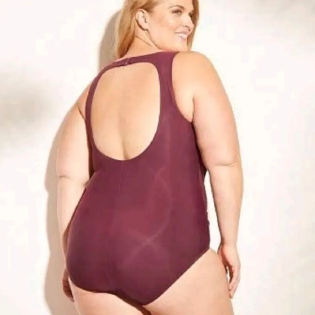 🆕 PLUS 16W 16 1X Plum Purple Mesh Sexy Cut Outs 1pc Swim Suit Swimsuit NEW NWT - Image 2