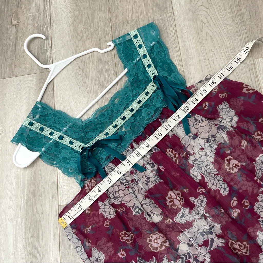 Free People Top silk floral ribbon sleeveless womens Purple (small) fairy grunge - Image 3