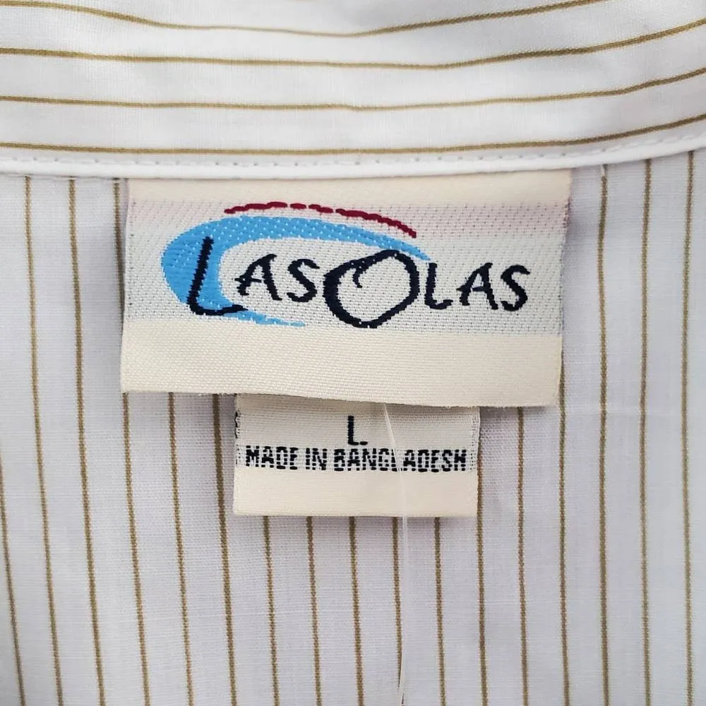 Las Olas Women's Striped Button Down Top L - Image 4
