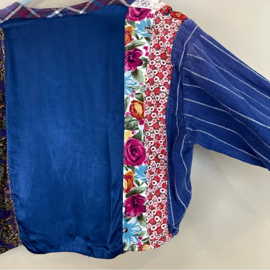 Vintage 2 Of Us Multicolor Patchwork Flannel Quilt Crop Top Jacket Medium 80s Blue - Image 11