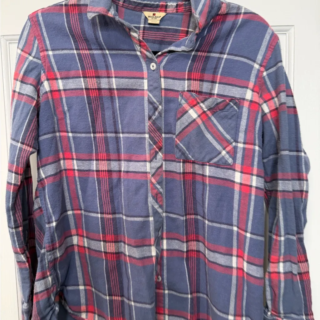 Woolrich Plaid Flannel Button Down Shirt Blue Red Size XL - Image 2