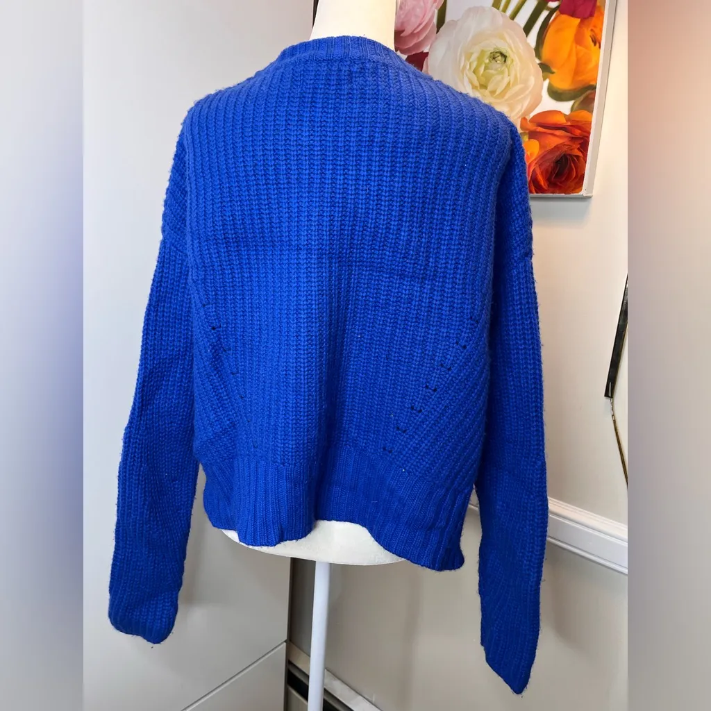 Naadam Chunky Ribbed Wool Cashmere Cropped Crewneck Sweater in Ice Blue Xs - Image 8