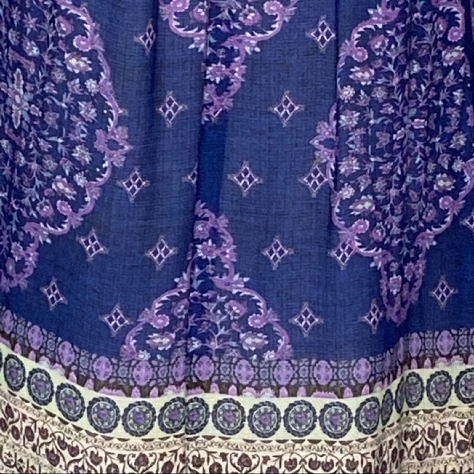 Lucky Brand Shirt Women Small Blue Purple Medallion Pattern Top Bohemian Peasant - Image 5