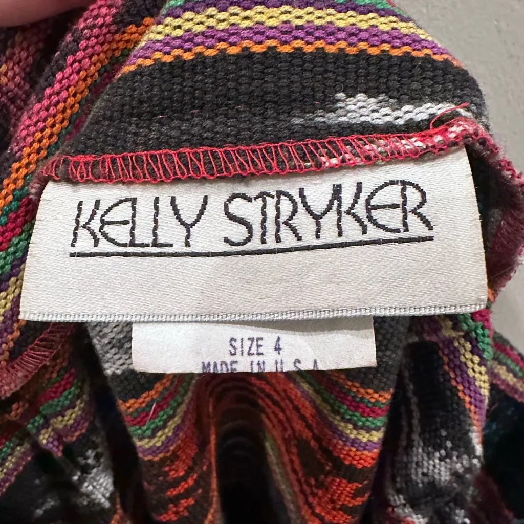 Vintage Kelly‎ Stryker Colorful Aztec Mini Wrap Skirt 100% Cotton Sz 4 Blue - Image 3