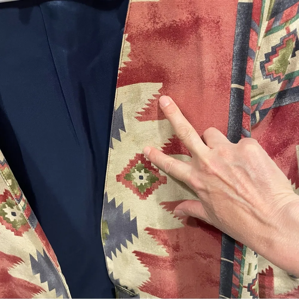 Vintage 80’s boho western luxury canvas lined aztec print blazer silver buttons Pink Size M - Image 5