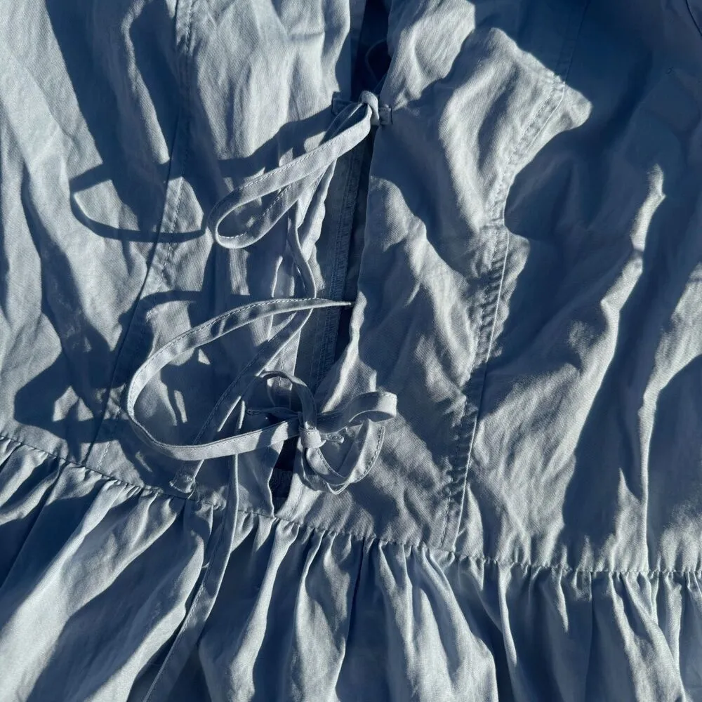 H&M Divided NWT Tie-Detail Puff Sleeve Light Blue Mini Dress - Image 7