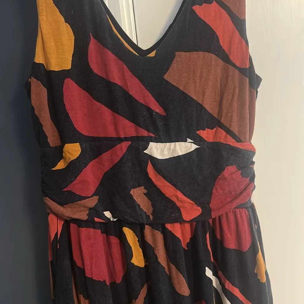 Maeve Red and Orange Sleeveless V-Neck Sundress large lined empire waist - Image 3