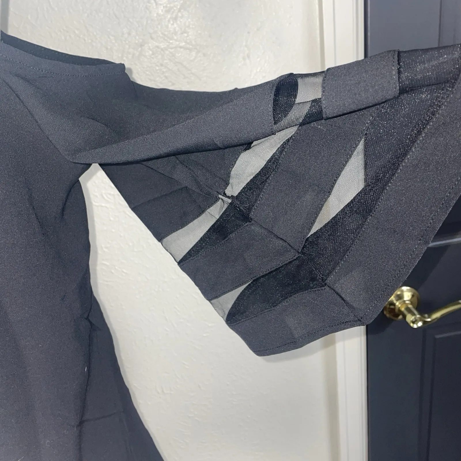 Black Cold Shoulder Top Women's Small Sheer Mesh Bell Sleeves Dress Black - Image 5