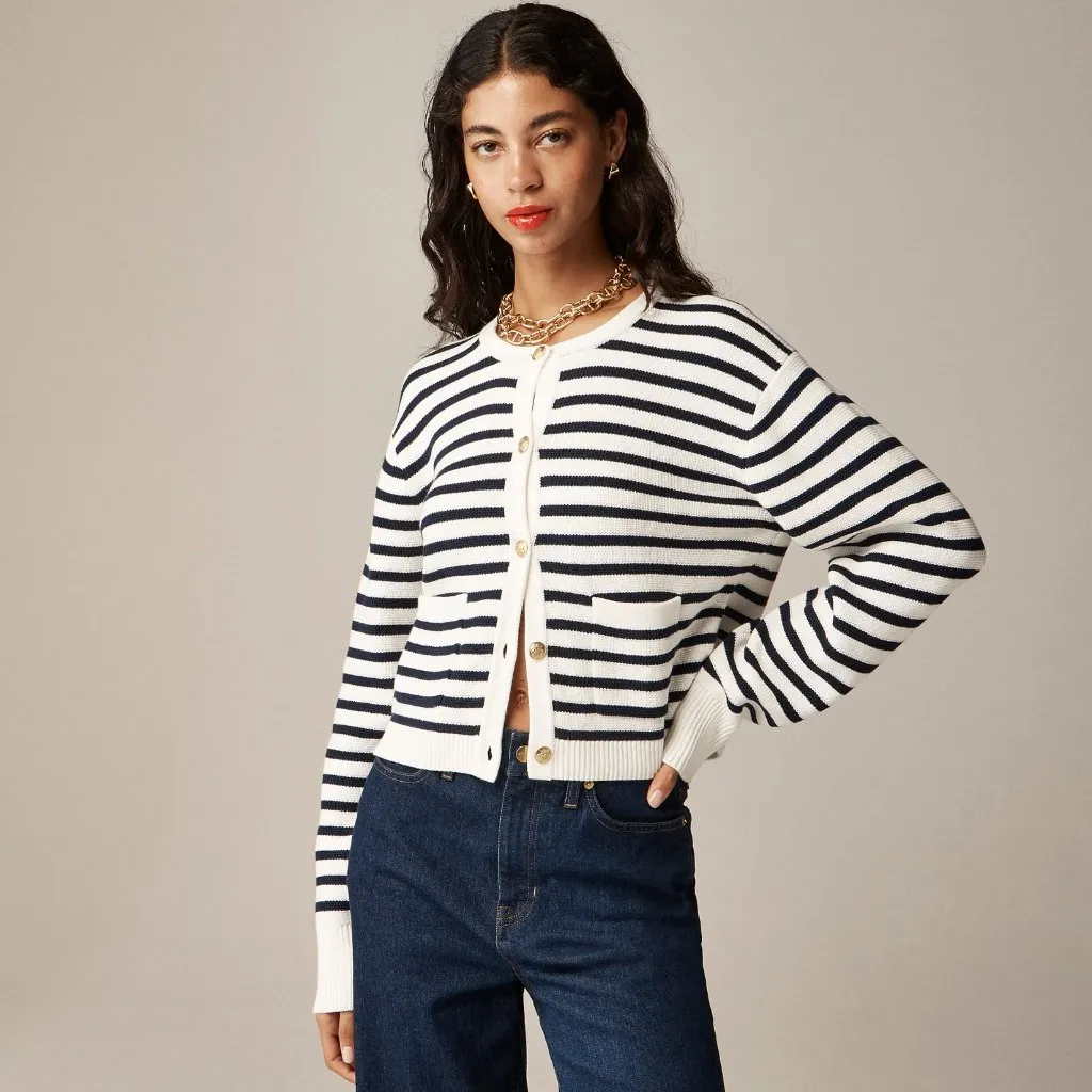 NWT J.Crew Relaxed Emilie Sweater Lady Jacket in Natural Navy Stripe Cardigan L - Image 6