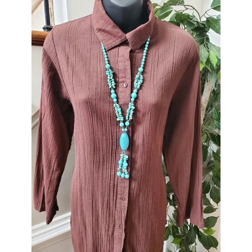 Chadwicks Women's Brown Cotton Long Sleeve Collared Shirt & Pant 2 Piece Suit L - Image 2