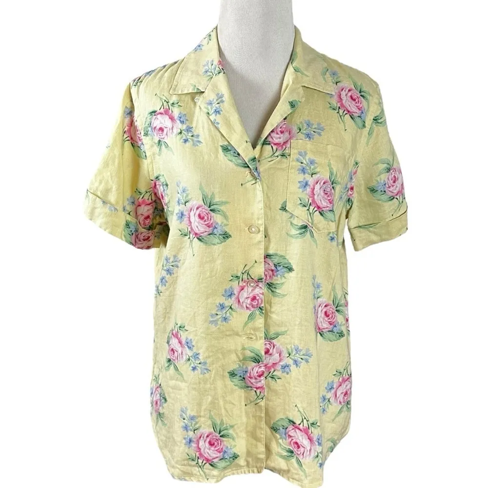 Vintage 90s Ralph Lauren Linen Top English Garden Shabby Chic Cottage Medium MP - Image 2