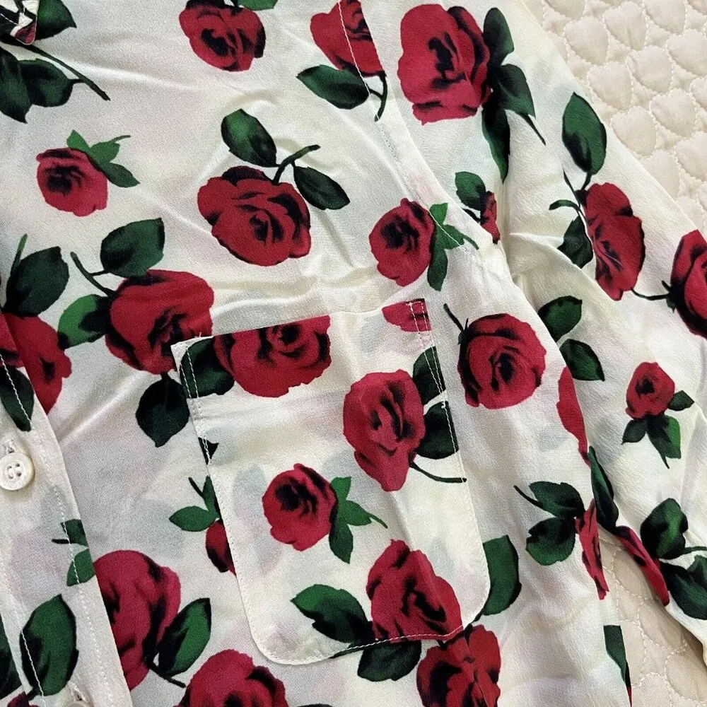 Moschino 30th Rose Silk Blend Jumpsuit Women's Long Sleeve Shorts Size 6 - Image 6