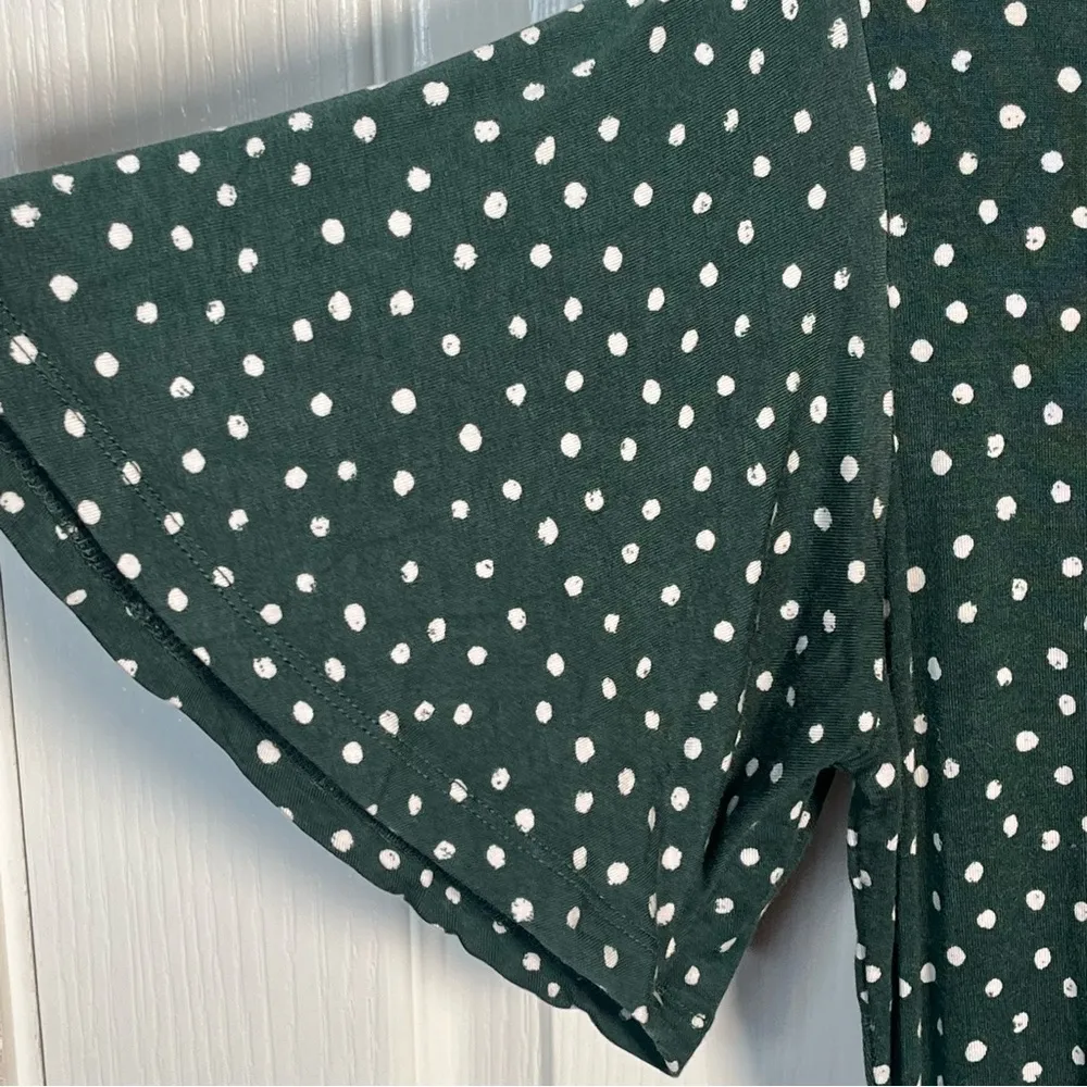 41 Hawthorn Sz M P Green White Polka Dot Faux Wrap Dress Short Sleeve Size M - Image 6