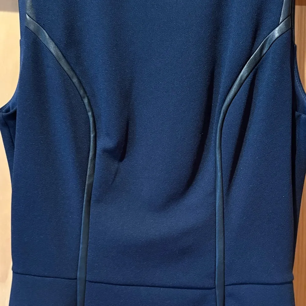 41 Hawthorn navy blue sleeveless dress w/black faux leather trim along the sides - Image 3