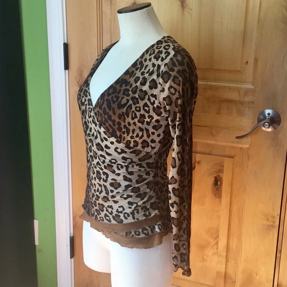 UO Leopard Deep V-Neck Semi-Shr Slvs Top EUC S - Image 2