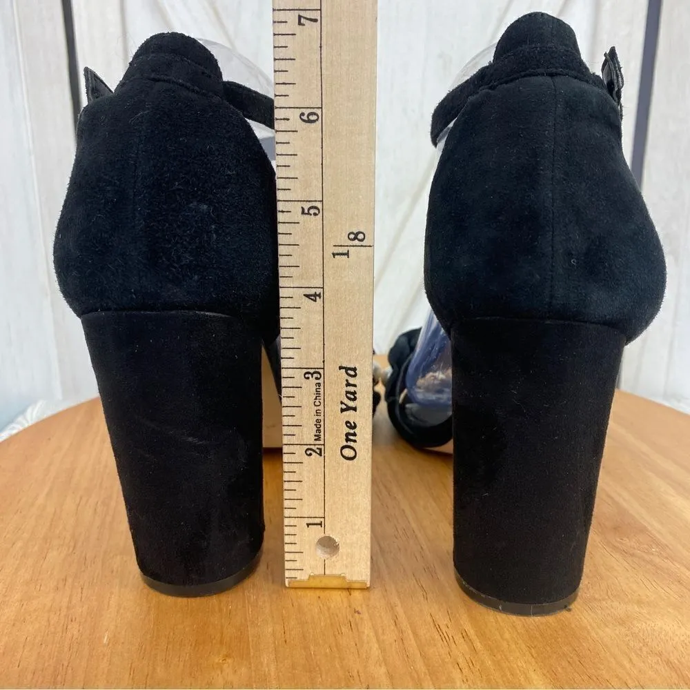 Marc Fisher King Pearl Ruffle‎ Block Heel Suede Sandal Black 8.5 - Image 13