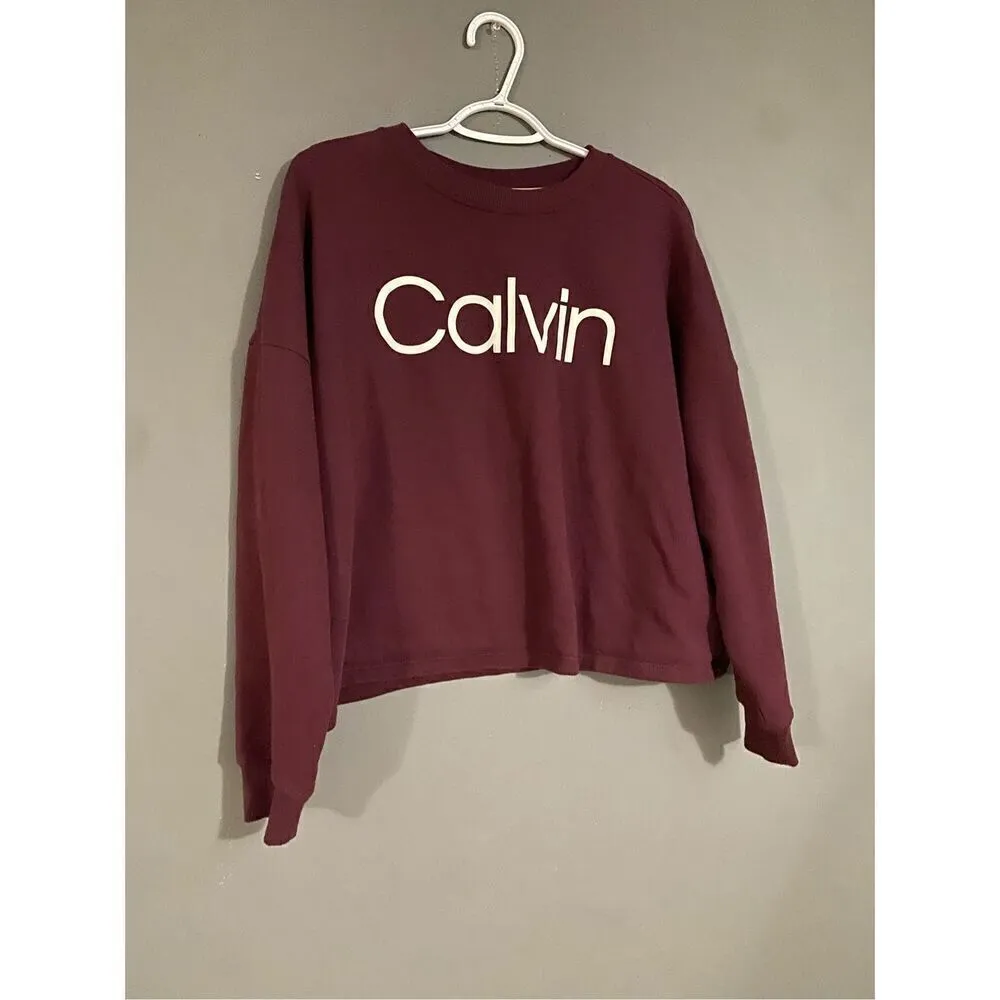 Calvin Klein Garnet Semi Cropped Crew Neck Sweatshirt Size Large - Image 3