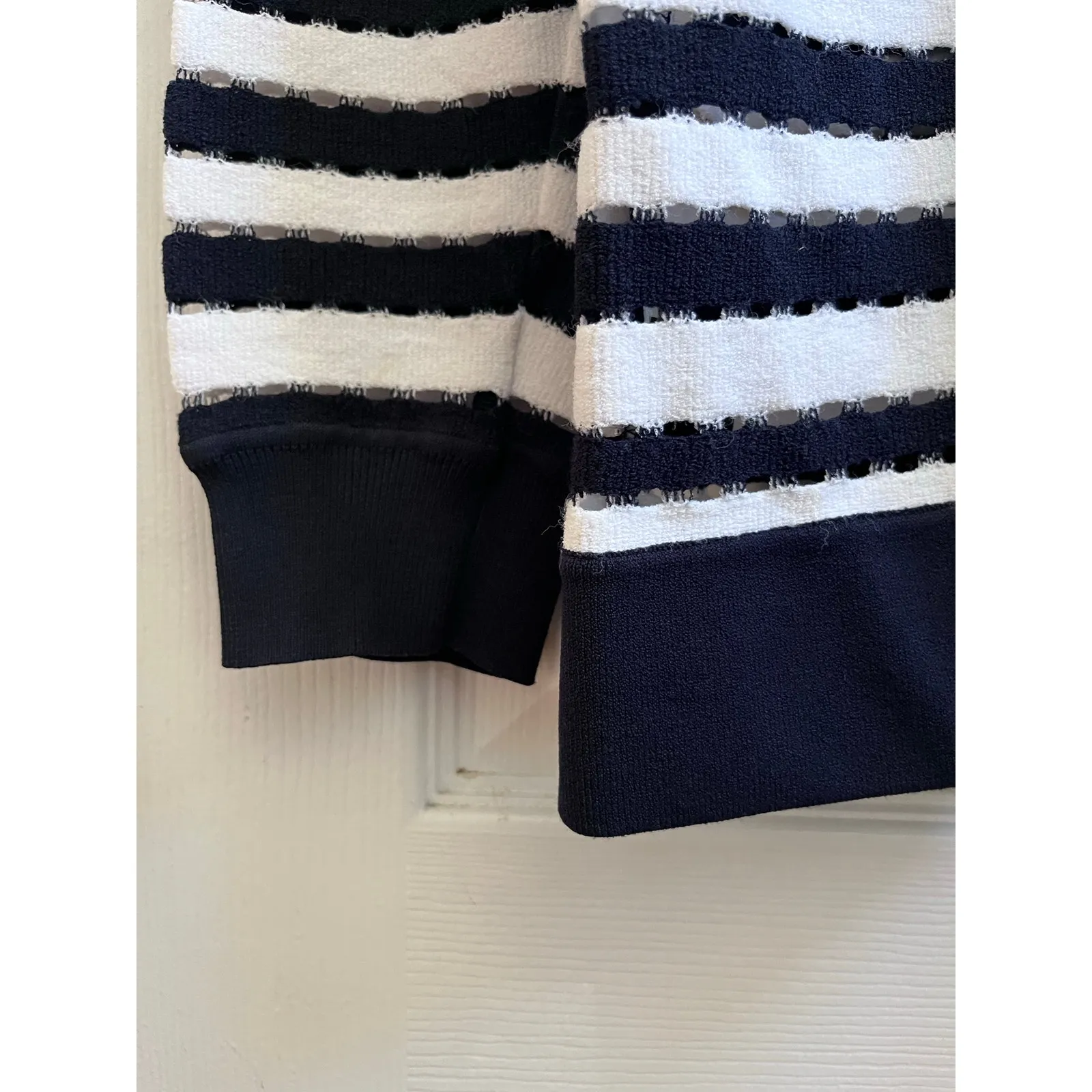 Ann Taylor Blue White Viscose Blend Eyelet Cardigan Size XL Office Nautical - Image 7