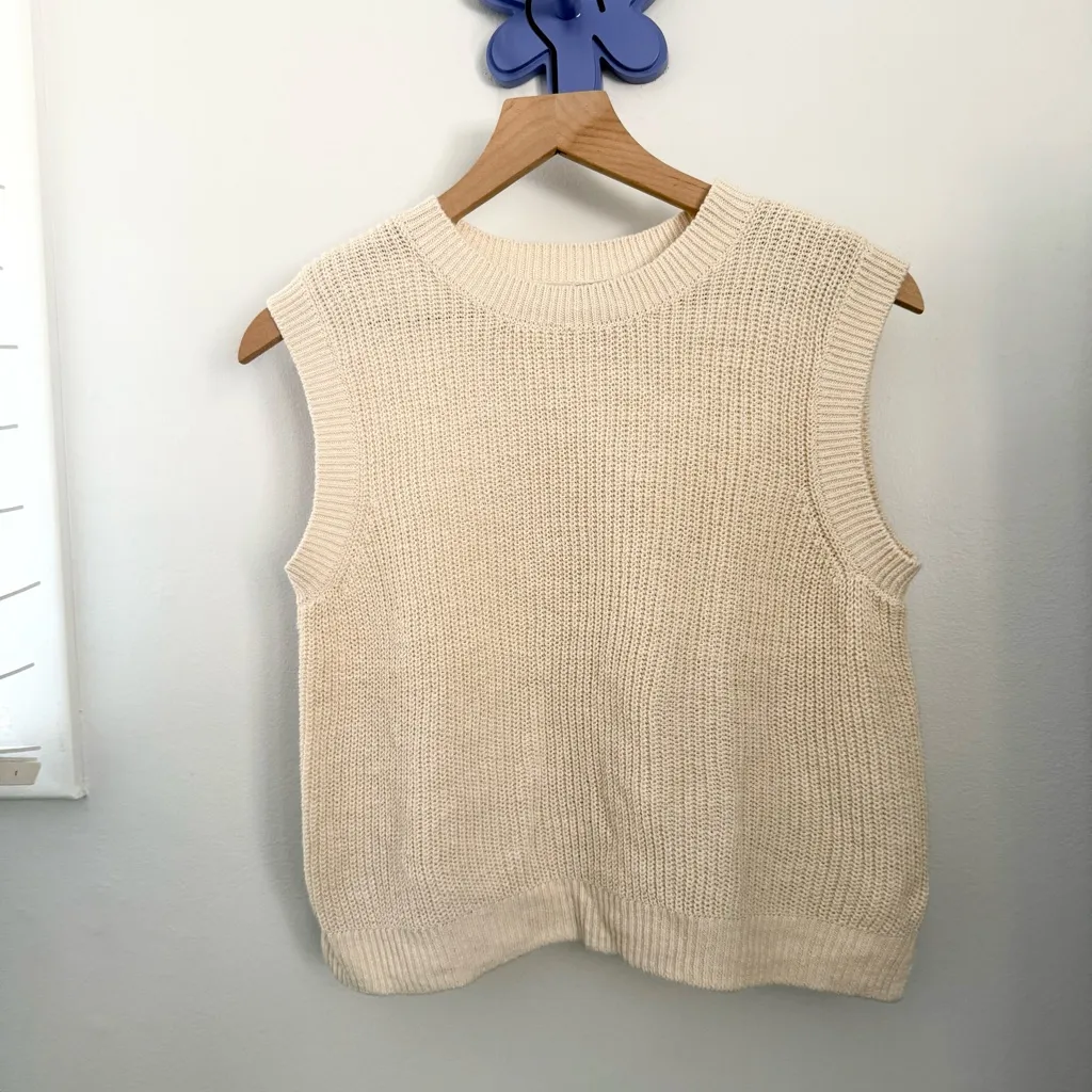 Faherty XS Miramar Sleeveless Linen Sweater Linen Organic Cotton Cream Comfy - Image 2