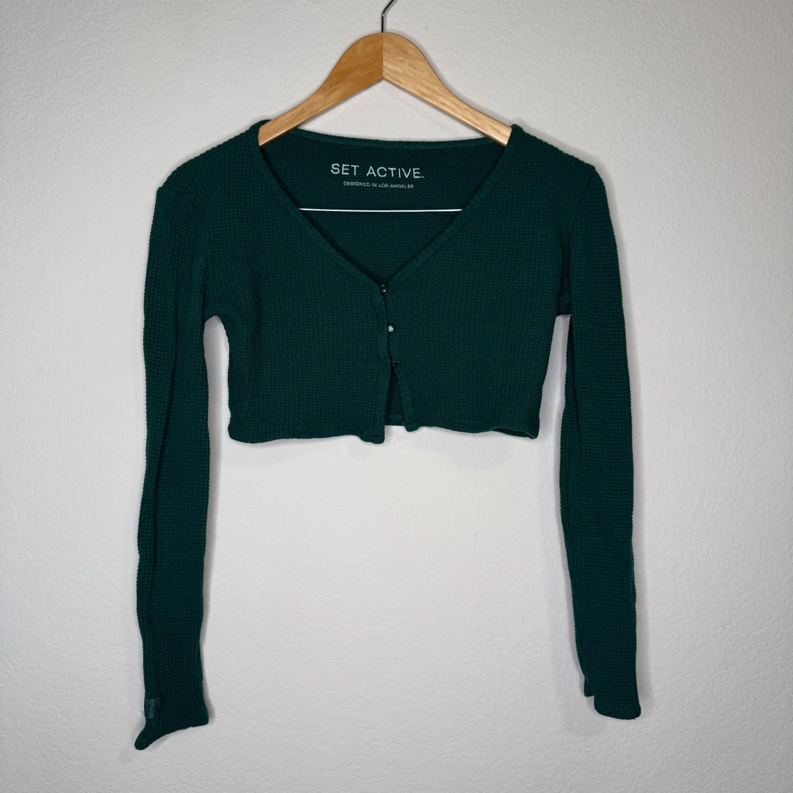 Set Active Mojito Green Waffle Knit Mini Cardigan Set - Image 2