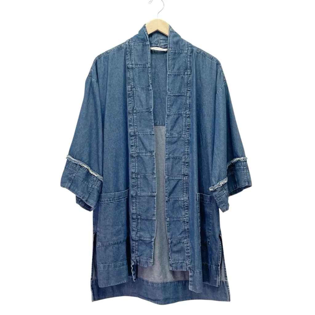 Soft Surroundings Denim Kimono Jacket Size S/M Blue Patchwork Cotton Made In USA - Image 2