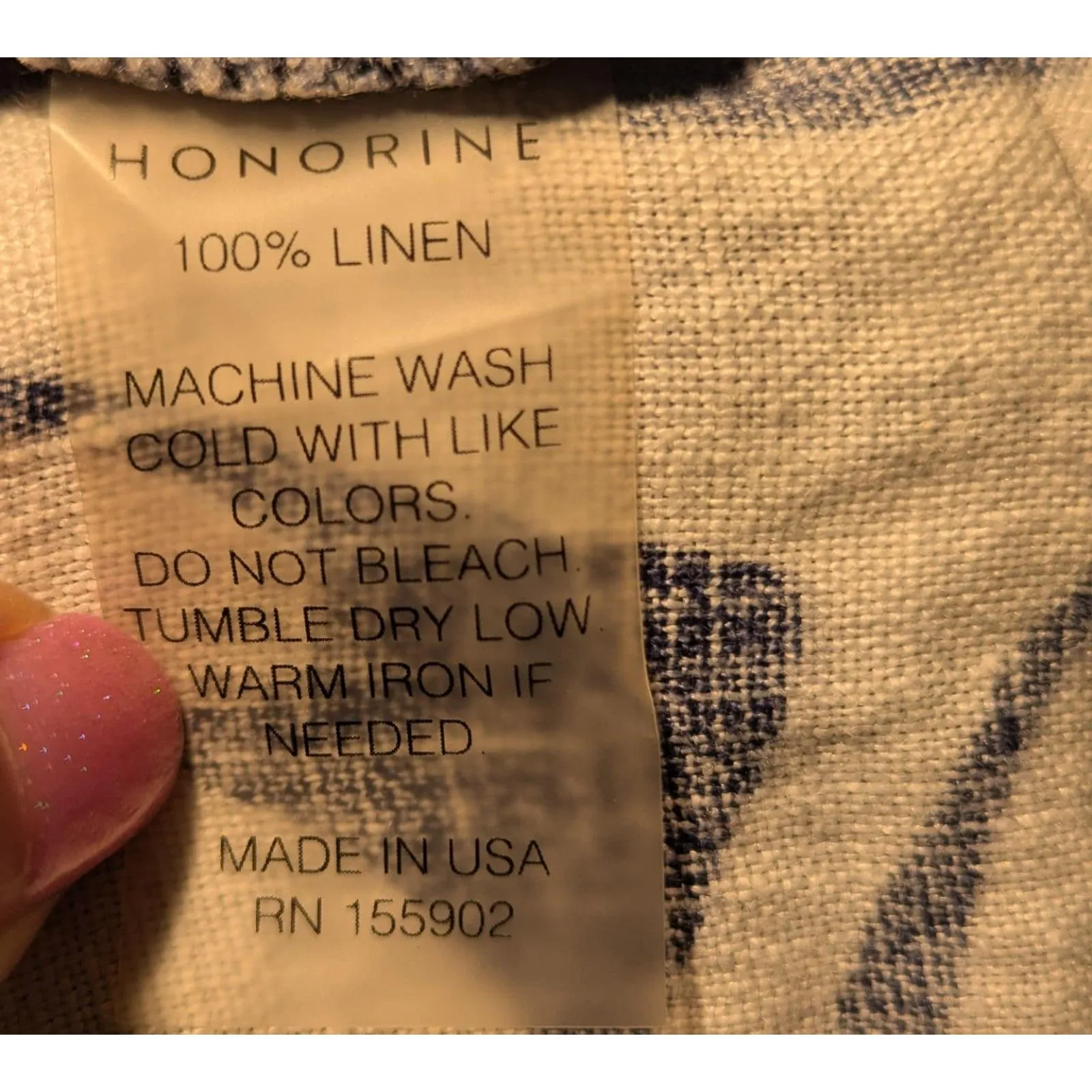 Honorine Navy White Floral Print Midi Sundress M 100% Linen Tie Straps Blue Size M - Image 4