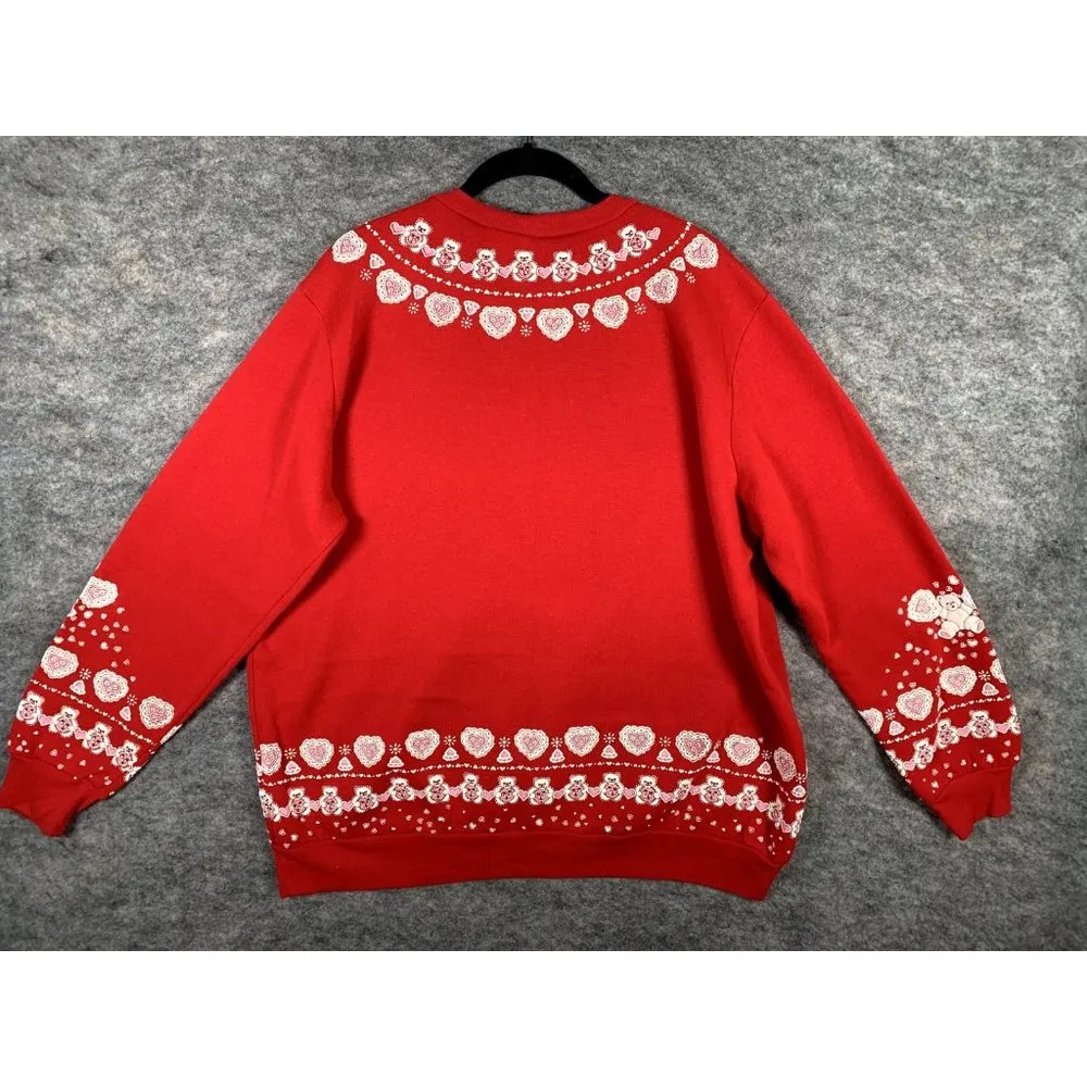 Vintage Scarab Fairy Kei TEDDY BEARS Large Sweatshirt 80s 90s USA Red Doubleside - Image 14