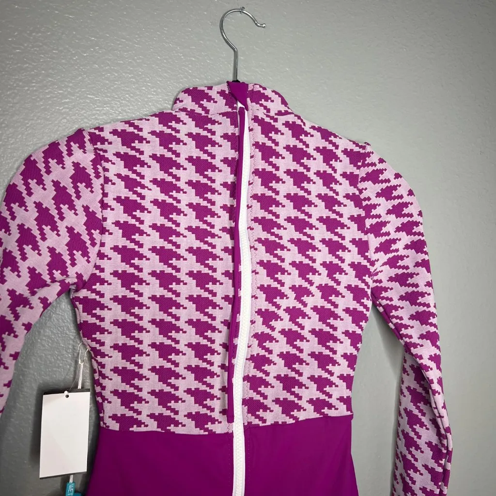 WET Swimwear One Piece Swimsuit Size XS Bonnie‎ Houndstooth Long Sleeve NWT Purple - Image 9