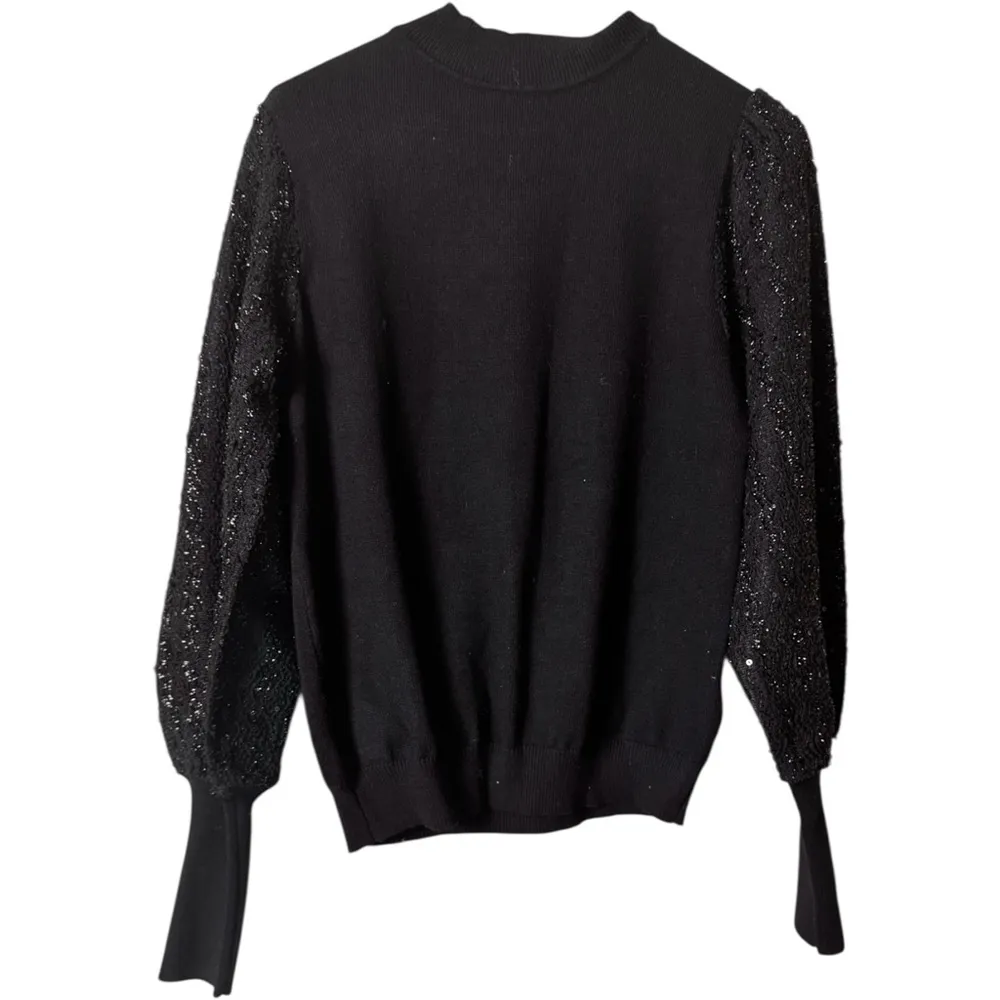 Nanette Lepore Crew Neck Black Sweater with Glitter Sleeves Sz M NWT - Image 3