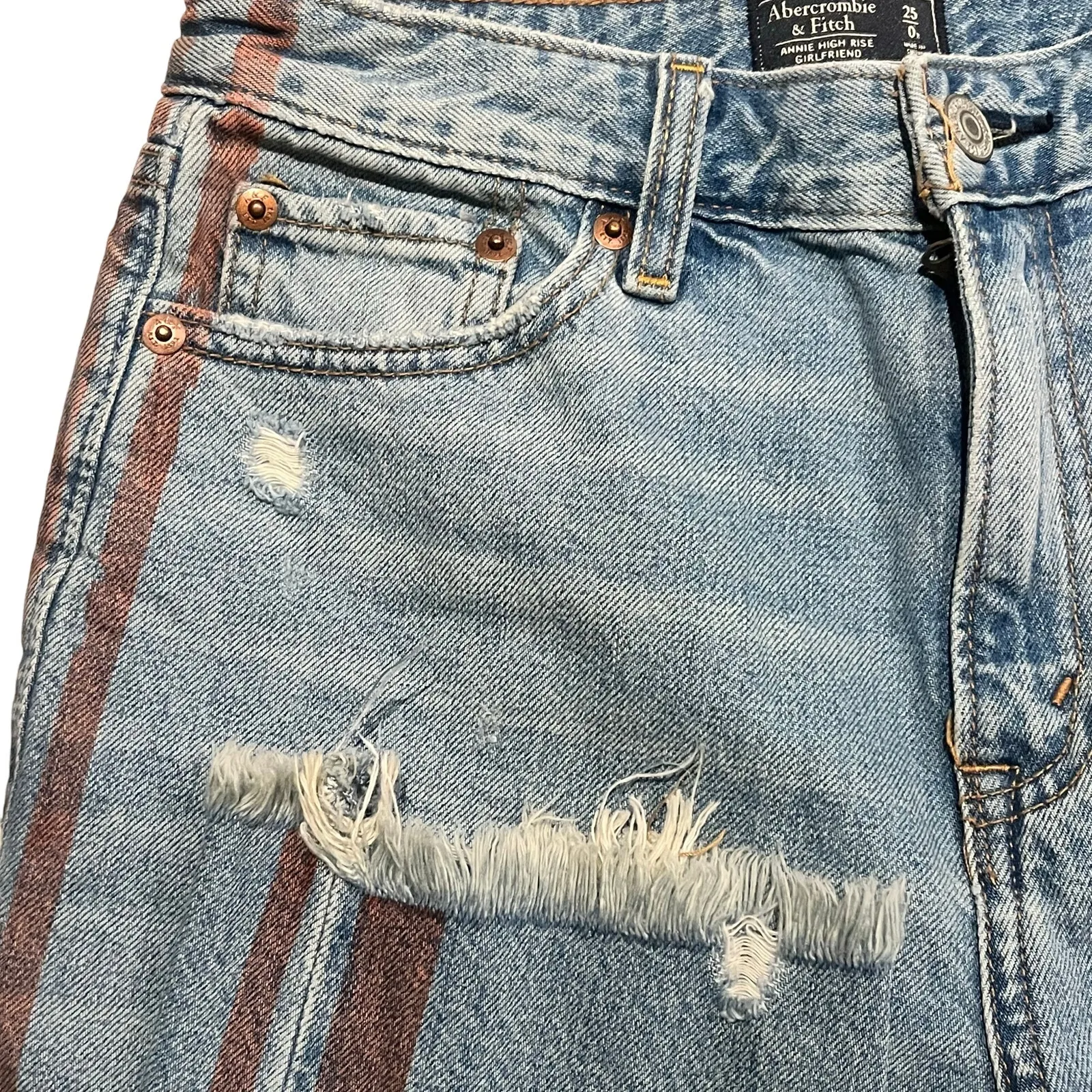 Abercrombie And Fitch Distressed Girlfriend Jeans Annie HI‎ Rise 25/0 Blue Denim - Image 2