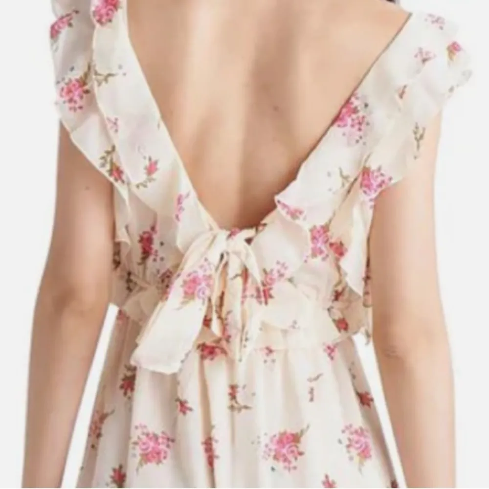 Black Tape midi floral feminine chiffon flowy dress size XS pink roses stars - Image 4