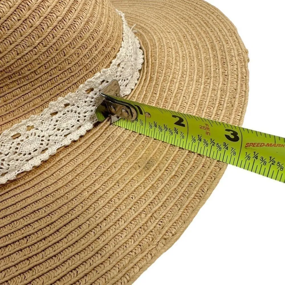 Vintage Straw Brim Hat O/S Tan - Image 3