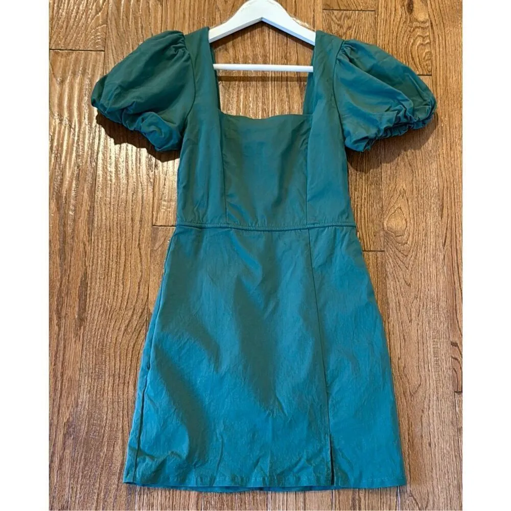 Trixxi green puff sleeve fitted mini dress size small - Image 4