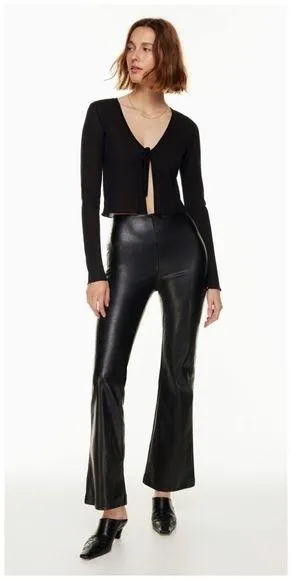 ARITZIA Wilfred Roma High Waisted Vegan Leather Flare Pant In Black - Image 2