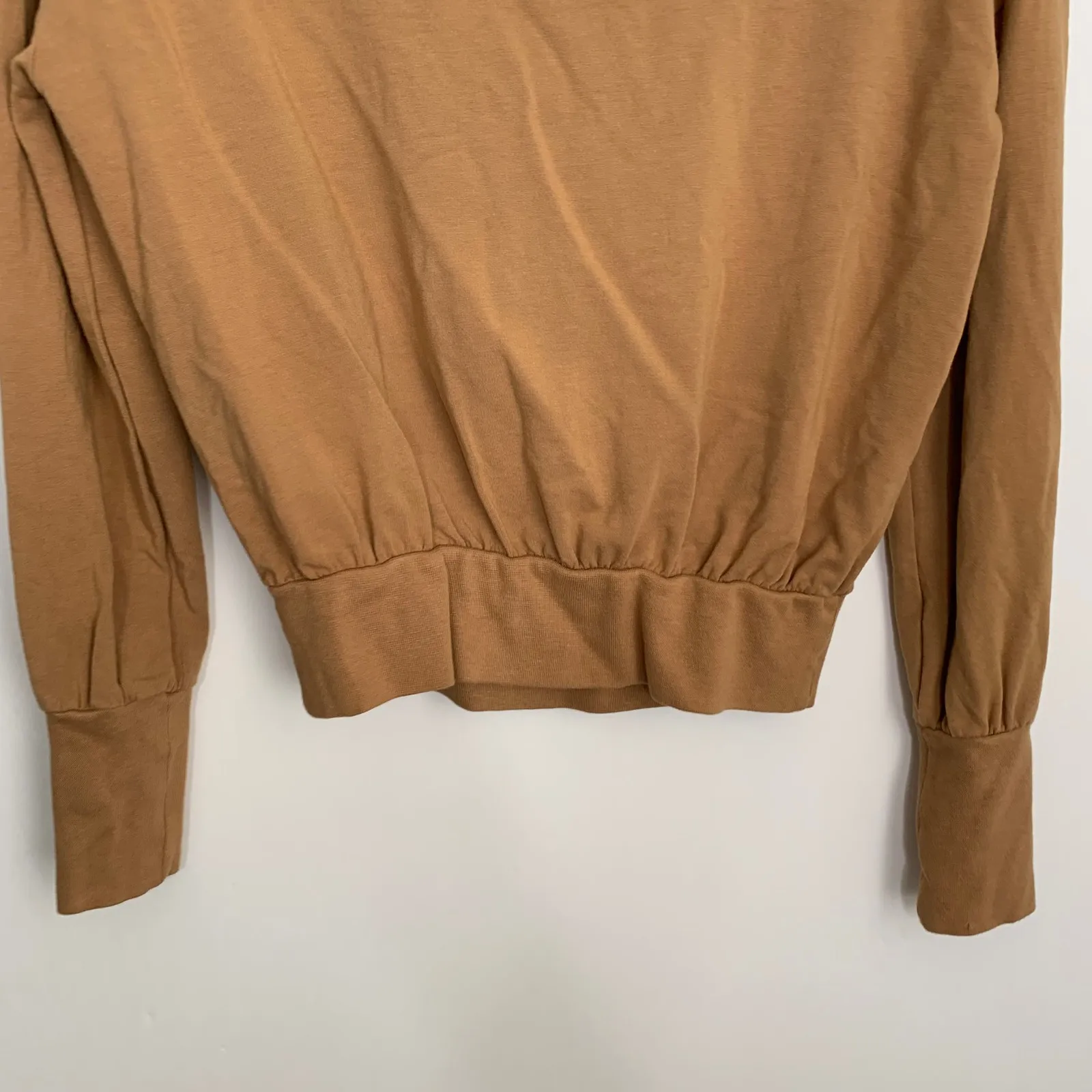 Cuyana French Terry Boatneck Cinched Waist Relaxed Sweatshirt Camel Brown XS - Image 12