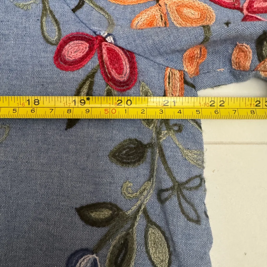 Women's Kindred Anthropology Embroidered Blue Blouse 3/4 Sleeves Size XL - Image 14