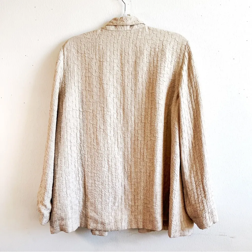 Eileen Fisher Jacket Tan Silk & Linen Open Front Crinkle Look Blazer EUC Sz M(?) - Image 7