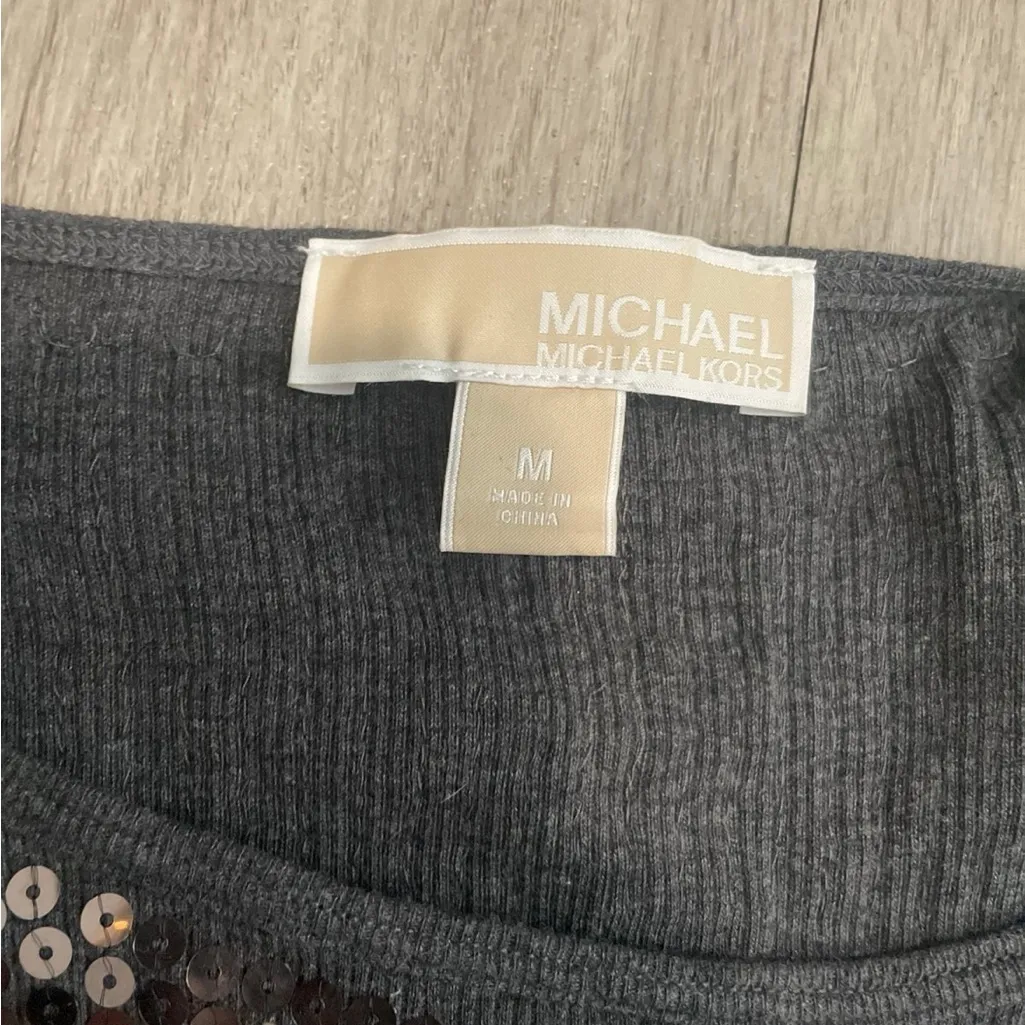 Michael Kors Black and Silver Sequin Long Sleeve Top y2k - Image 2