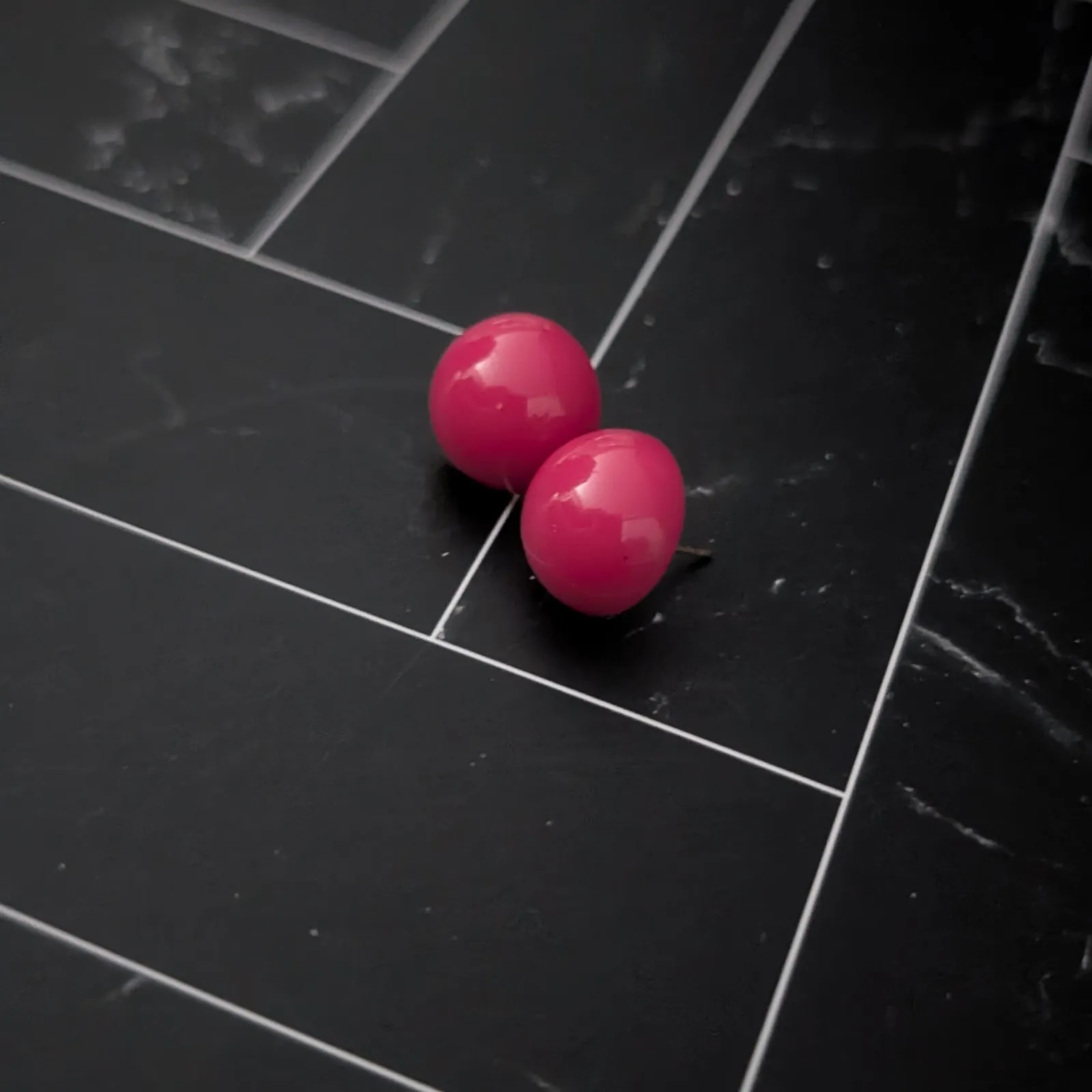 Vintage Stud Earrings 0.5" Domed Pink - Image 3